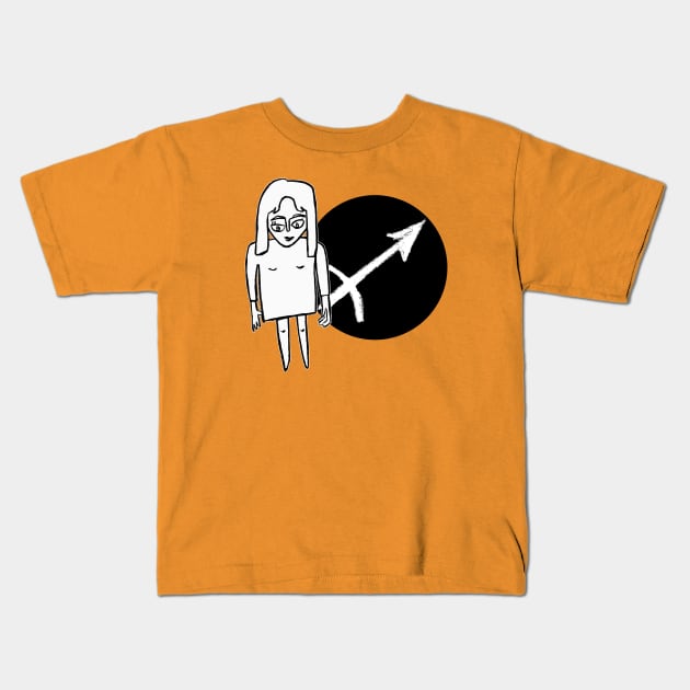 Sagittarius Zodiac Woman, Sagittarius Girl Kids T-Shirt by badlydrawnbabe